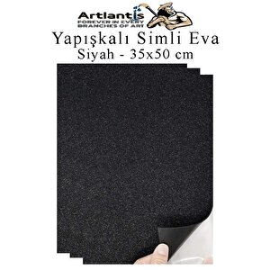 Siyah Yapışkanlı Simli Eva 35x50 Cm 3 Adet Simli Yapışkanlı Eva Süngeri Okul Kreş Anasınıfı Elişi Etkinlikleri Hobi