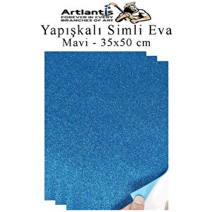 Mavi Yapışkanlı Simli Eva 35x50 Cm 3 Adet Simli Yapışkanlı Eva Süngeri Okul Kreş Anasınıfı Elişi Etkinlikleri Hobi