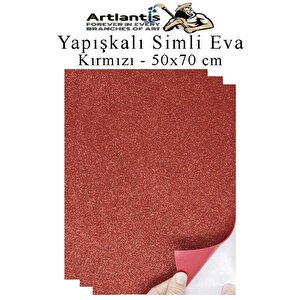 Kırmızı Yapışkanlı Simli Eva 50x70 Cm 3 Adet Simli Yapışkanlı Eva Süngeri Okul Kreş Anasınıfı Elişi Etkinlikleri Hobi