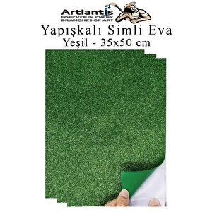 Yeşil Yapışkanlı Simli Eva 35x50 Cm 3 Adet Simli Yapışkanlı Eva Süngeri Okul Kreş Anasınıfı Elişi Etkinlikleri Hobi