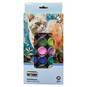 21 Renk Sulu Boya 1 Paket Fırça Hediyeli 21 Li Suluboya Canlı Renkler 28 Mm Boya Çapı Büyük Boy