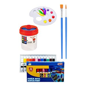 Kare Yuvarlak Ve Altıgen Tuval 30 Cm Mydido 12 Renk 12 Ml Tüp Akrilik Boya Şövale 1 Paket Arkadan Zımbalı 30x30 Cm Tuval