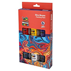 Ebru Boyası 6 Renk Nova Color 1 Paket Damlalıklı Canlı Renkli 30 Ml X 6 Lı Ebruli Boyama Seti