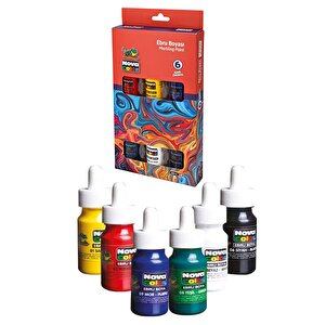 Ebru Boyası 6 Renk Nova Color 1 Paket Damlalıklı Canlı Renkli 30 Ml X 6 Lı Ebruli Boyama Seti