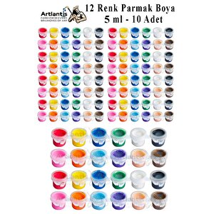 Parmak Boya 5 Ml 12 Renk 10 Paket Mini Küçük Parmak Boya Etkinlik Boyama Boyası Su Bazlı Resim Okul Öncesi Kreş Ana