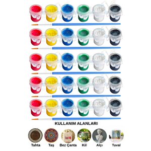 Akrilik Boya 3 Ml 6 Renk Resim Fırçası 5 Paket Mini Küçük Akrilik Boya Taş Ahşap Seramik Tuval Alçı Tuval Etkinlik