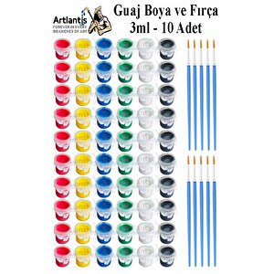 Guaj Boya 3 Ml 6 Renk Ve Resim Fırçası 10 Paket Mini Küçük Guaj Boya Etkinlik Boyama Boyası Su Bazlı Resim Okul Öncesi
