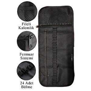 Resim Defteri 25x35 Cm 12 Renk Kuru Boya Dereceli Kurşun Kalem Rulo Kalemlik 24 Bölmeli Hamur Silgi Kalemtraş Görsel