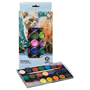 21 Renk Brons Sulu Boya 35x50 Cm Telli Spralli Resim Defteri Resim Paleti Resim Fırçası Temizleme Kabı Suluboya Okul