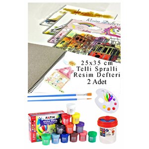 12 Renk Guaj Boya Fatih 25x35 Cm Telli Spralli Resim Defteri Palet Resim Fırçası 15 Yaprak Guajboya Resim Defteri