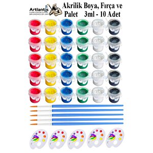 Akrilik Boya 3 Ml 6 Renk Resim Fırçası Ve Paleti 5 Paket Mini Küçük Akrilik Boya Taş Ahşap Seramik Tuval Alçı Tuval