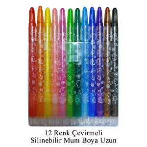 Çevirmeli 12 Li Mum Boya Uzun 1 Paket Mikro 12 Renk Çevirmeli Mum Boya Pastel Silinebilir Mum Boya Tam Boy