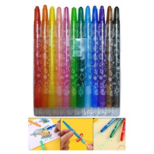 Çevirmeli 12 Li Mum Boya Uzun 1 Paket Mikro 12 Renk Çevirmeli Mum Boya Pastel Silinebilir Mum Boya Tam Boy