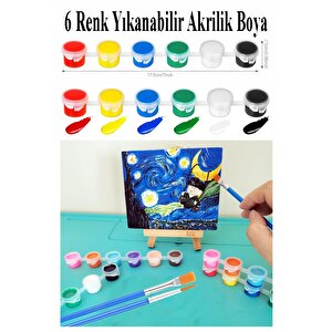 Mini Şövale 15x15 Cm Tuval 3 Ml Akrilik Boya 6 Renk Ve Fırça 1 Paket 15x15 Mini Tuval Masaüstü Küçük Şövale Boyama Seti