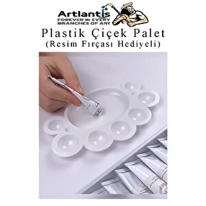 Plastik Çiçek Palet 2 Adet Çiçek Boya Paleti 8 Hazneli 17 Cm  Resim Boyama Paleti Fırça Hediyeli Sanatsal Hobi