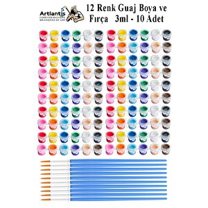 Guaj Boya 3 Ml 12 Renk Ve Resim Fırçası 10 Paket Mini Küçük Guaj Boya Etkinlik Boyama Boyası Su Bazlı Resim Okul Öncesi