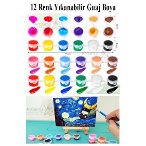 Guaj Boya 3 Ml 12 Renk Ve Resim Fırçası 10 Paket Mini Küçük Guaj Boya Etkinlik Boyama Boyası Su Bazlı Resim Okul Öncesi