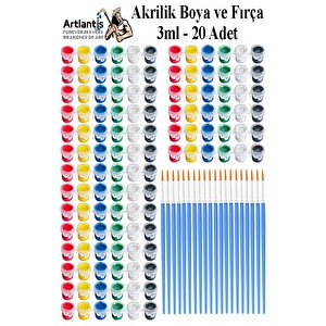 Akrilik Boya 3 Ml 6 Renk Resim Fırçası 20 Paket Mini Küçük Akrilik Boya Taş Ahşap Seramik Tuval Alçı Tuval Etkinlik