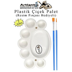 Plastik Çiçek Palet 3 Adet Çiçek Boya Paleti 8 Hazneli 17 Cm  Resim Boyama Paleti Fırça Hediyeli Sanatsal Hobi