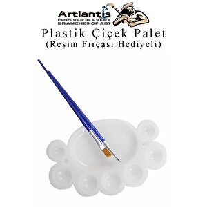 Plastik Çiçek Palet 3 Adet Çiçek Boya Paleti 8 Hazneli 17 Cm  Resim Boyama Paleti Fırça Hediyeli Sanatsal Hobi