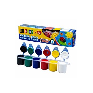 Mini Şövale 25x35 2 Li Tuval Mydido 6 Renk Akrilik Boya Başlangıç Seti Fırça Palet Ponpon Su Kabı Masaüstü Sanatsal