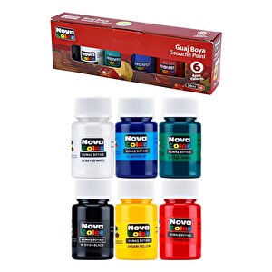 Guaj Boya 6 Renk 30 Ml 1 Paket Nova Color Guaj Boya Seti 6 Lı Su Bazlı Şişe Canlı Renkler Resim Okul