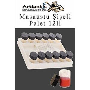 Kapaklı Şişe Resim Paleti  12 Li 1 Paket Şişeli Boya Palet Kabı Siyah Kapaklı Godeli Sanatsal Plasti