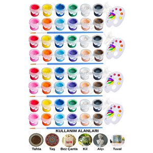 Akrilik Boya 3 Ml 12 Renk Resim Fırçası Ve Paleti 4 Paket Mini Küçük Akrilik Boya Taş Ahşap Seramik Tuval Alçı Tuval