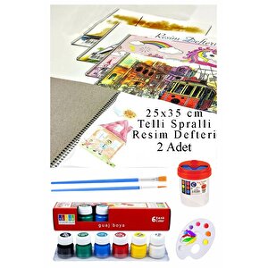 6 Renk Guaj Boya Südor 25x35 Cm Telli Spralli Resim Defteri Palet Resim Fırçası 15 Yaprak Guajboya Resim Defteri