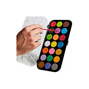 21 Renk Sulu Boya 1 Paket Fırça Hediyeli 21 Li Suluboya Canlı Renkler 28 Mm Boya Çapı Büyük Boy Brons