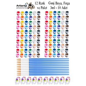 Guaj Boya 3 Ml 12 Renk Resim Fırçası Ve Paleti 10 Paket Mini Küçük Guaj Boya Etkinlik Boyama Boyası Su Bazlı Resim Okul