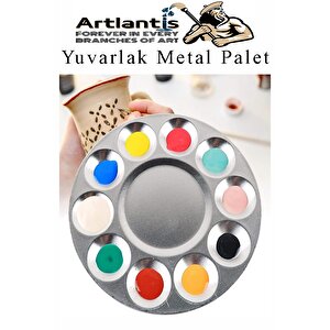 Yuvarlak Metal Palet 3 Adet Metal Boya Paleti 10 Hazneli 17 Cm Paslanmaz Resim Boyama Paleti Fırça Hediyeli