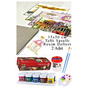 10 Renk Guaj Boya Nova Color 35x50 Cm Telli Spralli Resim Defteri Palet Resim Fırçası 15 Yaprak Guajboya Resim Defteri