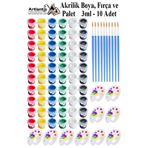 Akrilik Boya 3 Ml 6 Renk Resim Fırçası Ve Paleti 10 Paket Mini Küçük Akrilik Boya Taş Ahşap Seramik Tuval Alçı Tuval