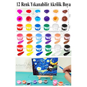 Mini Şövale 20x20 Cm Tuval 3 Ml Akrilik Boya 12 Renk Ve Fırça 1 Paket 20x20 Mini Tuval Masaüstü Küçük Şövale Boyama Seti