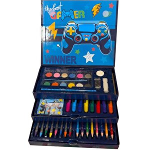 Erkek Çocukları İçin Hediye Kutulu Boyama Seti 1 Paket 12 Li Suluboya 8 Li Keçeli Kalem 8 Li Kuruboya 8 Li Pastel Boya