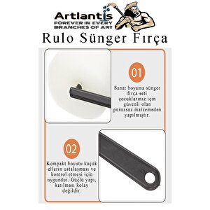 Sünger Rulo Fırça 12 Li 1 Paket Siyah Plastik Saplı Boyama Süngeri Sanatsal Sünger Boya Fırçası Parmak Guaj Akrilik Boya
