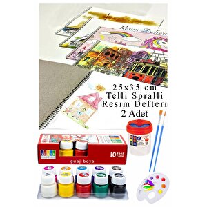 10 Renk Guaj Boya Südor 25x35 Cm Telli Spralli Resim Defteri Palet Resim Fırçası 15 Yaprak Guajboya Resim Defteri