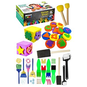 Parmak Boyası 6 Renk Nova Color Sünger Eva Baskı Damga Spatula Rulo Kesik Sünger Eva Okul Öncesi Etkinlik Seti
