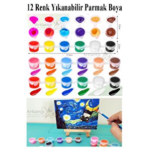 Parmak Boyası 5 Ml 12 Renk Resim Fırçası Ve Palet 4 Paket Mini Küçük Parmak Boya Etkinlik Boyama Boyası Su Bazlı Resim