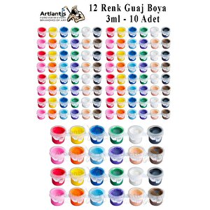 Guaj Boya 3 Ml 12 Renk 10 Paket Mini Küçük Guaj Boya Etkinlik Boyama Boyası Su Bazlı Resim Okul Öncesi Kreş Ana Sınıfı