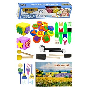 Parmak Boyası 6 Renk Mydido Resim Defteri 25x35 Sünger Eva Baskı Damga Spatula Rulo Kesik Sünger Eva Okul Öncesi