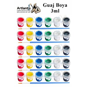 Guaj Boya 3 Ml 6 Renk Ve Resim Fırçası 5 Paket Mini Küçük Guaj Boya Etkinlik Boyama Boyası Su Bazlı Resim Okul Öncesi