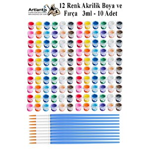 Akrilik Boya 3 Ml 12 Renk Resim Fırçası 10 Paket Mini Küçük Akrilik Boya Taş Ahşap Seramik Tuval Alçı Tuval Etkinlik
