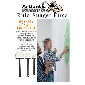 Sünger Rulo Fırça 6 Lı 1 Paket Siyah Plastik Saplı Boyama Süngeri Sanatsal Sünger Boya Fırçası Parmak Guaj Akrilik Boya