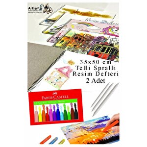 12 Renk Pastel Boya 35x50 Cm Telli Spralli Resim Defteri Pastel Dağıtma Kalemi 15 Yaprak Resim Defteri Yağlı Pastel