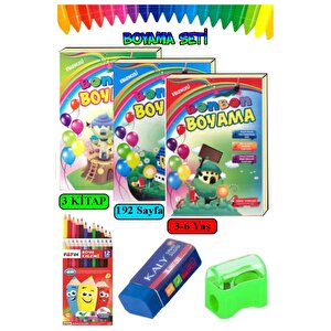 Boyama Kitabı Kalın 1 Paket 3-6 Yaşa Uygun Boyama Kitabı 192 Sayfa Çek Kopar Boya Kuruboya Silgi Kalemtıraş Okul Öncesi