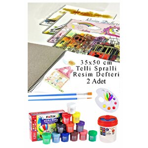 12 Renk Guaj Boya Fatih 35x50 Cm Telli Spralli Resim Defteri Palet Resim Fırçası15 Yaprak Guajboya Resim Defteri
