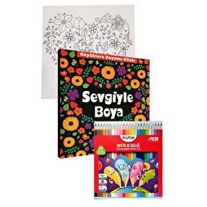 Sevgiyle Boya Büyüklere Boyama Kitabı Fatih 24 Renk Kuru Boya 1 Adet Ema Boyama Kitabı Büyükler İçin Mandala Yaratıcı Boyama