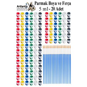 Parmak Boyası 5 Ml 6 Renk Ve Resim Fırçası 20 Paket Mini Küçük Parmak Boya Etkinlik Boyama Boyası Su Bazlı Resim Kreş